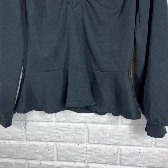 MAEVE Black V-Neck Ruched Sweatshirt with Peplum Hem puff sleeve Size Small - Picture 5 of 10
